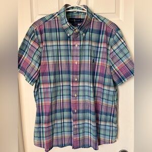 Mens Ralph Lauren Plaid Oxford Short Sleeve Shirt Size XL Vibrant Classic Fit